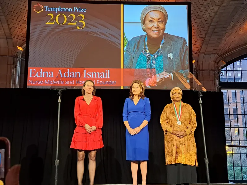 Edna Adan Ismail on stage at the Templeton Prize ceremony